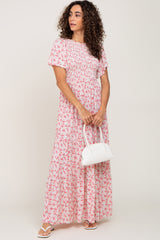 Pink Floral Smocked Tiered Maxi Dress