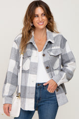 Grey Plaid Knit Shirt Jacket