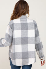 Grey Plaid Knit Shirt Jacket