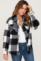 Black Plaid Knit Shirt Jacket