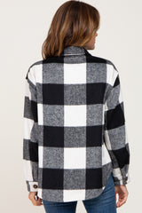 Black Plaid Knit Shirt Jacket