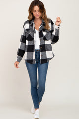 Black Plaid Knit Shirt Jacket