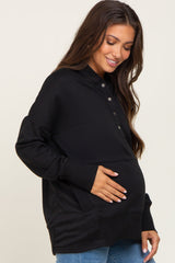 Black Snap Front Button Maternity Hoodie