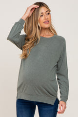 Olive Hi-Low Side Slit Long Sleeve Maternity Top