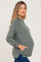 Olive Hi-Low Side Slit Long Sleeve Maternity Top