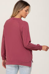 Burgundy Hi-Low Side Slit Long Sleeve Top