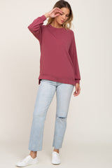 Burgundy Hi-Low Side Slit Long Sleeve Top