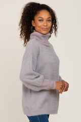 Grey Fuzzy Knit Turtleneck Sweater