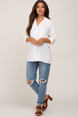 Ivory Button Front Collared Maternity Blouse