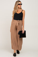 Mocha Paper Bag Wide Leg Maternity Pants