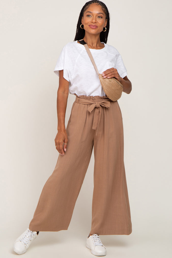 Mocha Paper Bag Wide Leg Maternity Pants