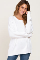 White Ribbed Trim Maternity Sweater