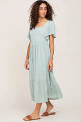 Mint Green Button Front Midi Dress