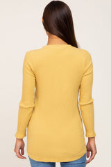 Yellow Ribbed V-Neck Long Sleeve Maternity Top