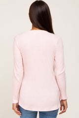 Light Pink Ribbed V-Neck Long Sleeve Maternity Top