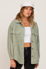 Sage Corduroy Front Pocket Maternity Shacket