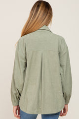 Sage Corduroy Front Pocket Maternity Shacket