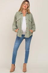 Sage Corduroy Front Pocket Maternity Shacket