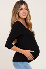 Black Ribbed Scoop Neck Maternity Top