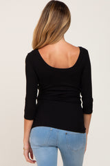 Black Ribbed Scoop Neck Maternity Top