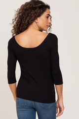 Black Ribbed Scoop Neck Top