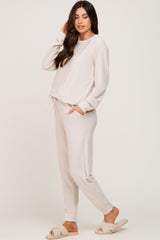 Beige Soft Knit Long Sleeve Maternity Set