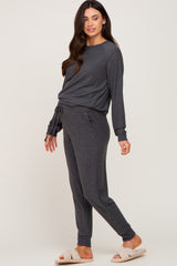 Charcoal Soft Knit Long Sleeve Maternity Set