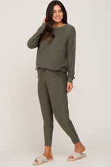 Olive Soft Knit Long Sleeve Maternity Set