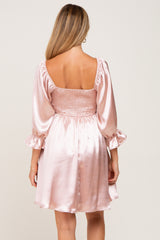 Light Pink Satin Square Neck Babydoll Maternity Mini Dress