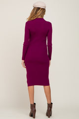 Plum Ribbed Side Slit Long Sleeve Maternity Dress