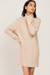 Beige Turtleneck Maternity Sweater Dress