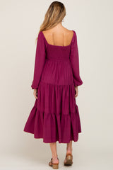 Plum Smocked Tiered Maternity Midi Dress