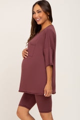 Light Purple Biker Short Maternity Sleep Set