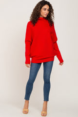 Red Funnel Neck Dolman Sleeve Sweater