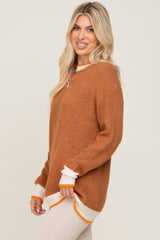 Camel Colorblock Rib Knit Sweater