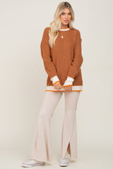 Camel Colorblock Rib Knit Sweater