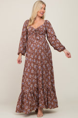 Mocha Floral Tie Front Maternity Maxi Dress