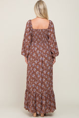 Mocha Floral Tie Front Maternity Maxi Dress