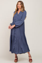 Navy Long Sleeve Tiered Maternity Maxi Dress