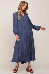 Navy Long Sleeve Tiered Maxi Dress