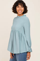 Mint Long Sleeve Ruffle Peplum Blouse