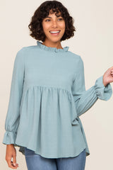 Mint Long Sleeve Ruffle Peplum Blouse