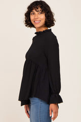 Black Long Sleeve Ruffle Peplum Blouse