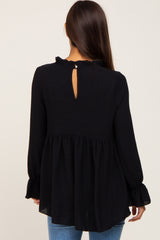 Black Long Sleeve Ruffle Peplum Maternity Blouse