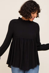 Black Long Sleeve Ruffle Peplum Maternity Blouse