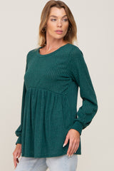 Forest Green Knit Ribbed Babydoll Top