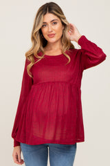 Burgundy Knit Ribbed Babydoll Maternity Top