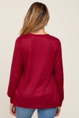 Burgundy Knit Ribbed Babydoll Maternity Top