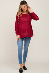 Burgundy Knit Ribbed Babydoll Maternity Top