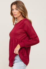 Burgundy Knit Ribbed Babydoll Top